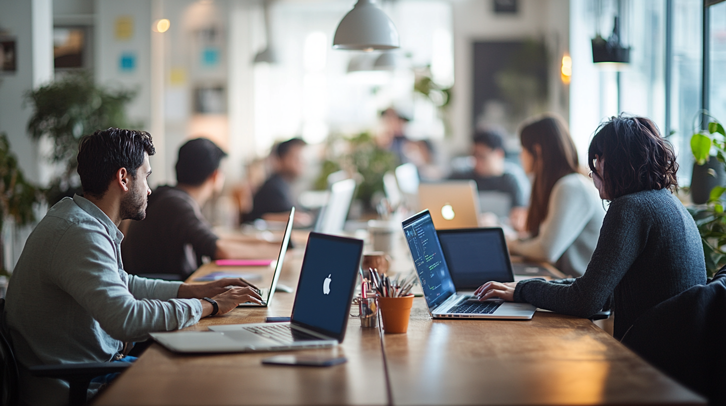 Professionals working with Mac AI in Hong Kong coworking space